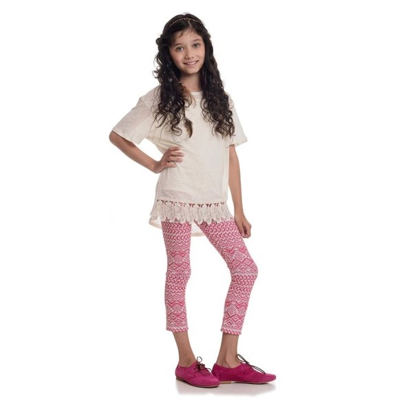 Persnickety NWT Wonderstruck Lisel Legging pink and white geometric cropped 2t - Picture 5 of 5